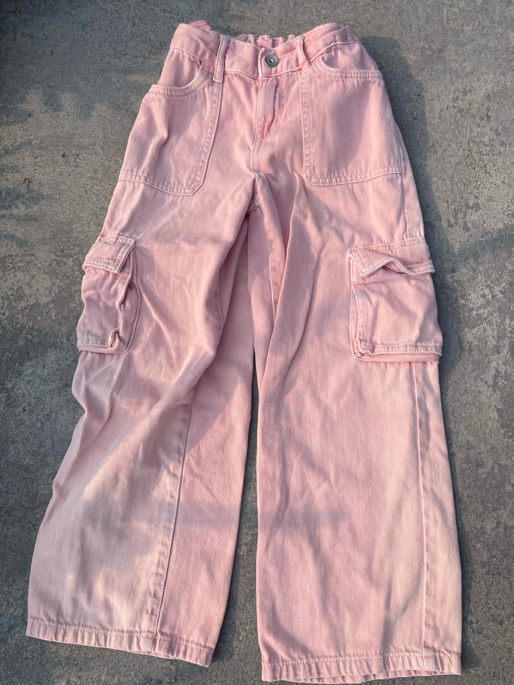 Kids Pink Cargo wide leg Jeans - Soft Pink  Denim